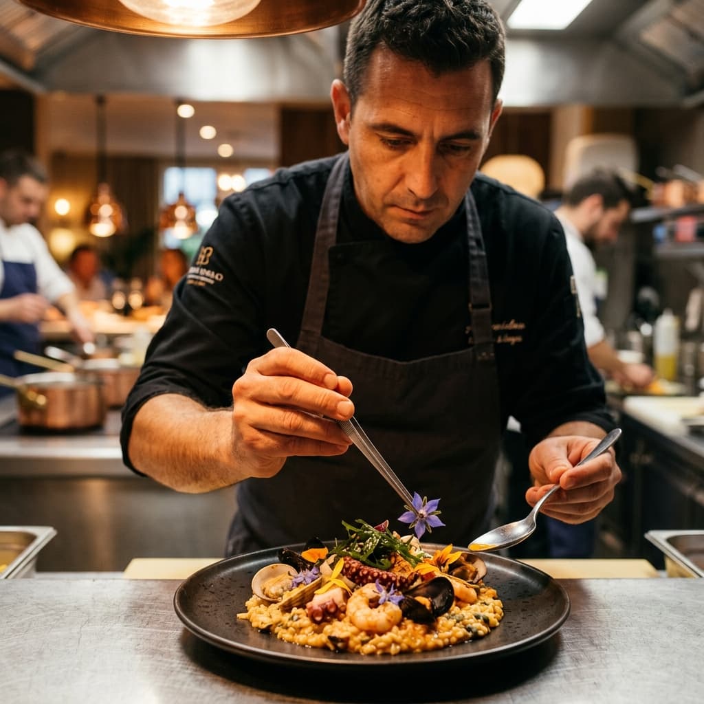 Chef plating a dish